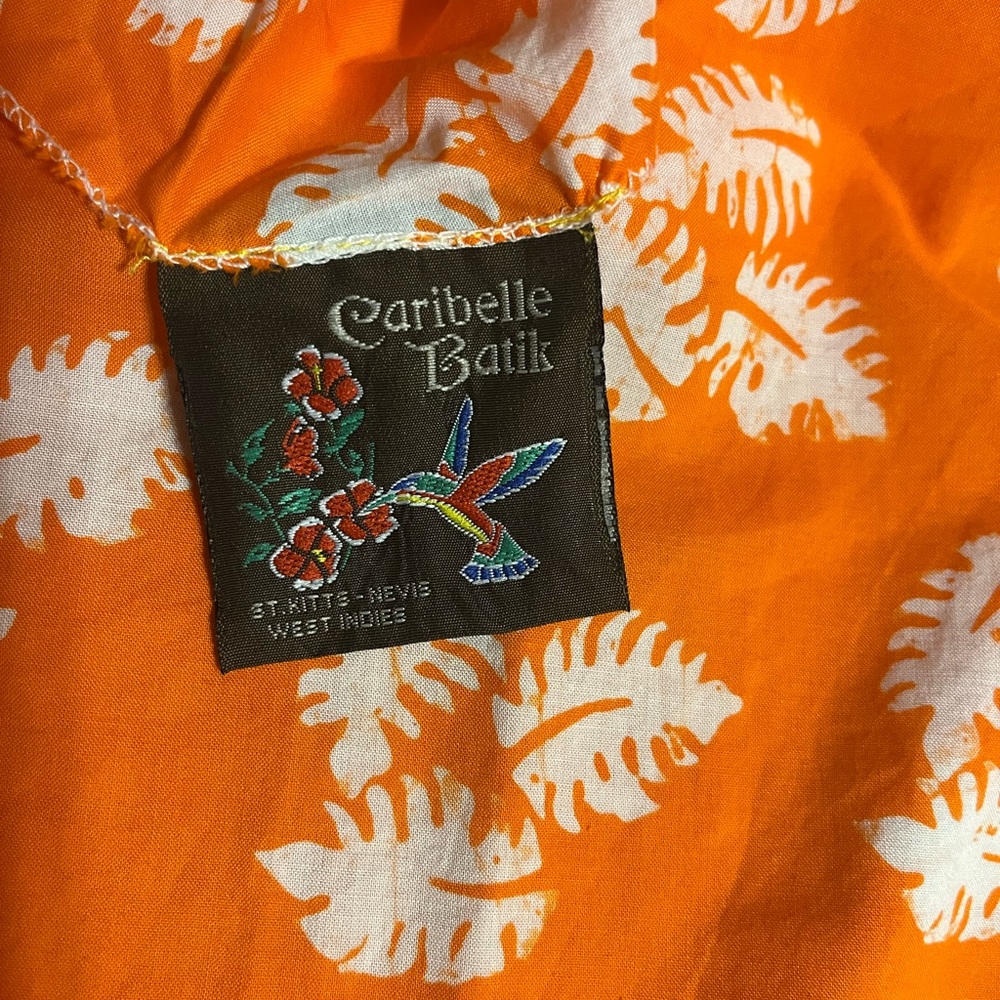 Handmade Caribelle Batik Orange & White Tropical Sleeveless Top M - Picture 3 of 7
